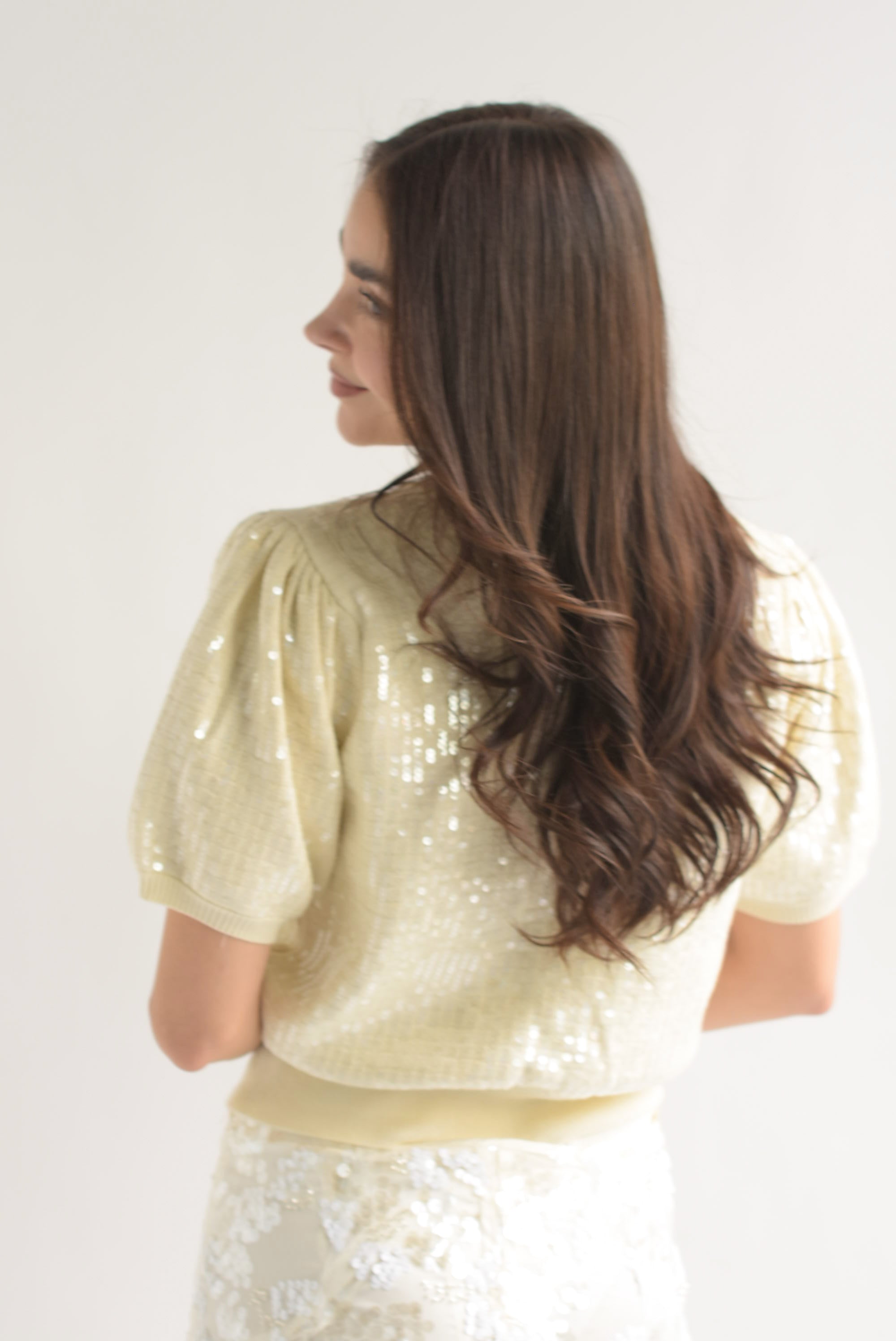 Blusa punto manga puffy lentejuela