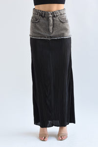 Fashion Styled Falda plisada pretina Denim Negra