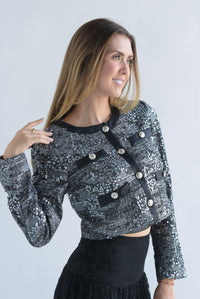 Fashion Styled Blazer corto tweed lentejuela Plata