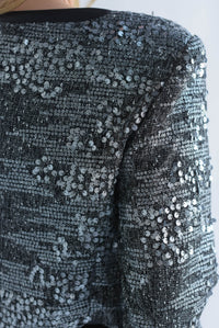 Fashion Styled Blazer corto tweed lentejuela Plata