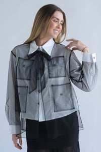 Fashion Styled Camisa cargo blanca con tulle Negro