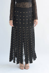 Fashion Styled Falda flecos estoperoles fondo encaje Negro