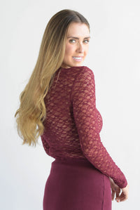 Fashion Styled Blusa manga larga encaje Vino