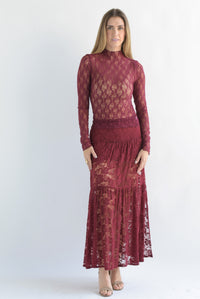 Fashion Styled Falda encaje abertura Vino