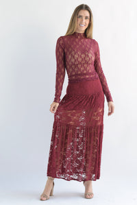 Fashion Styled Falda encaje abertura Vino