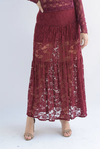 Fashion Styled Falda encaje abertura Vino