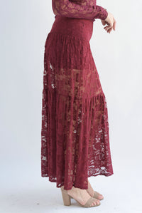 Fashion Styled Falda encaje abertura Vino