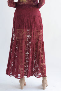 Fashion Styled Falda encaje abertura Vino