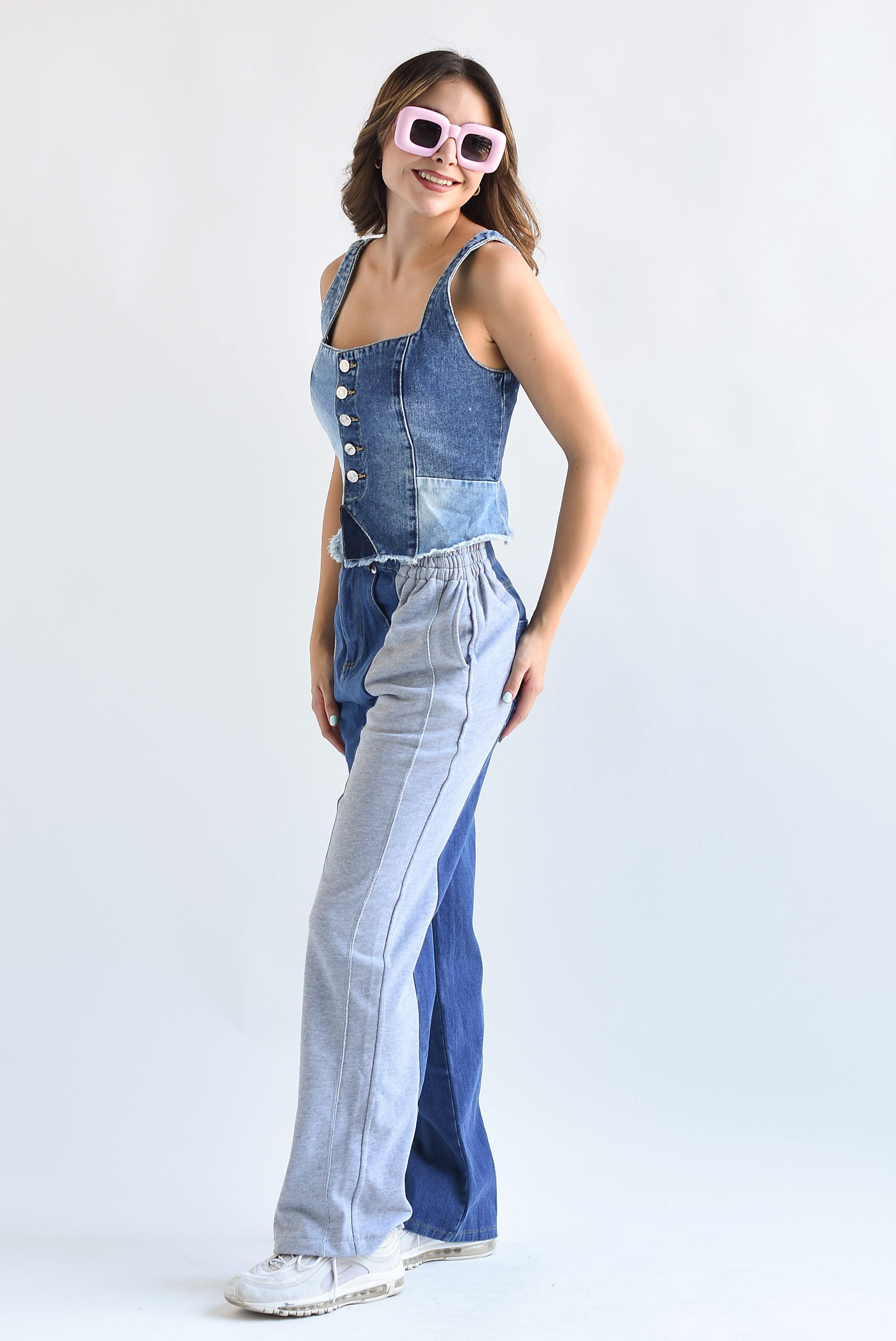 Jeans con pants lateral Gris