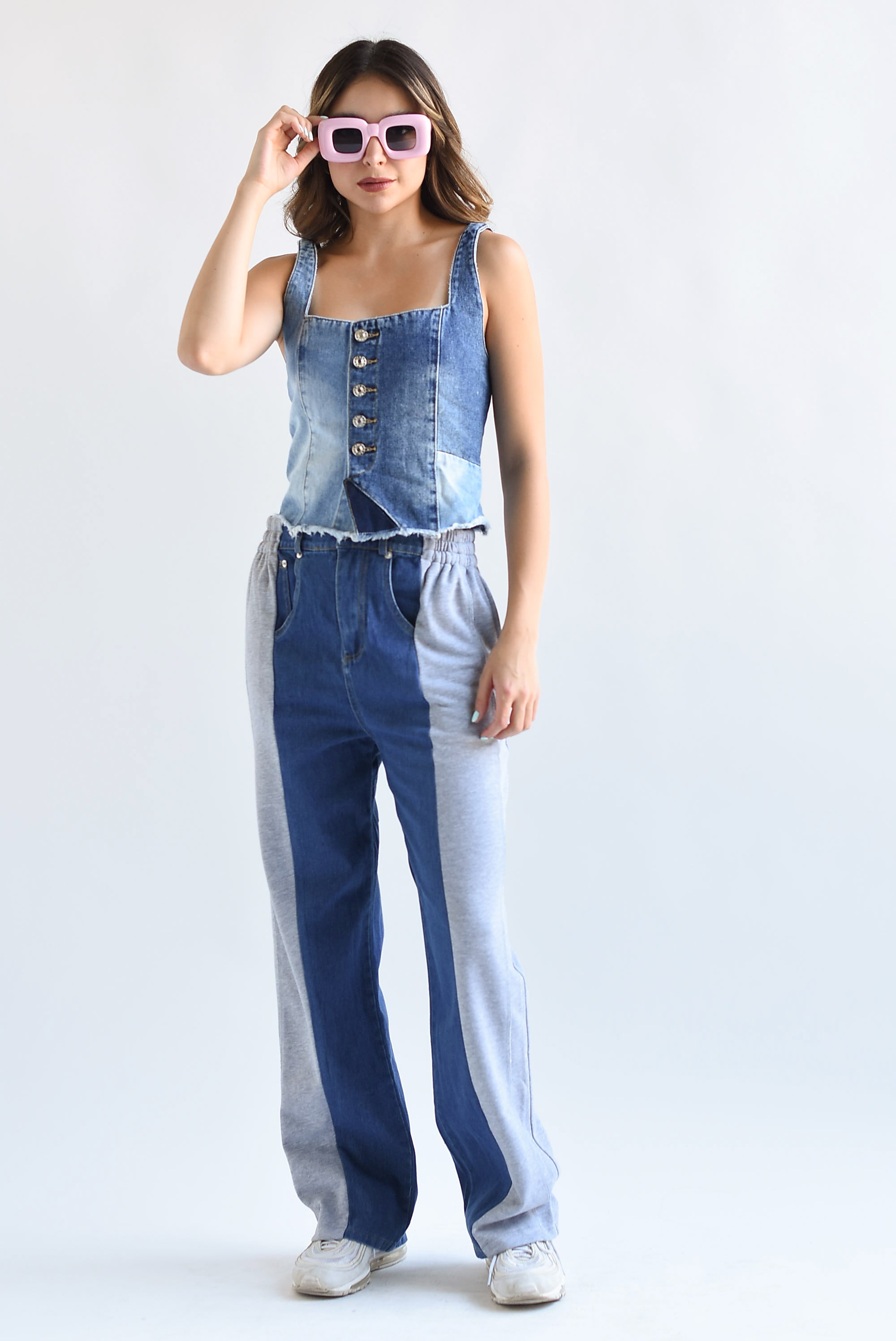 Jeans con pants lateral Gris