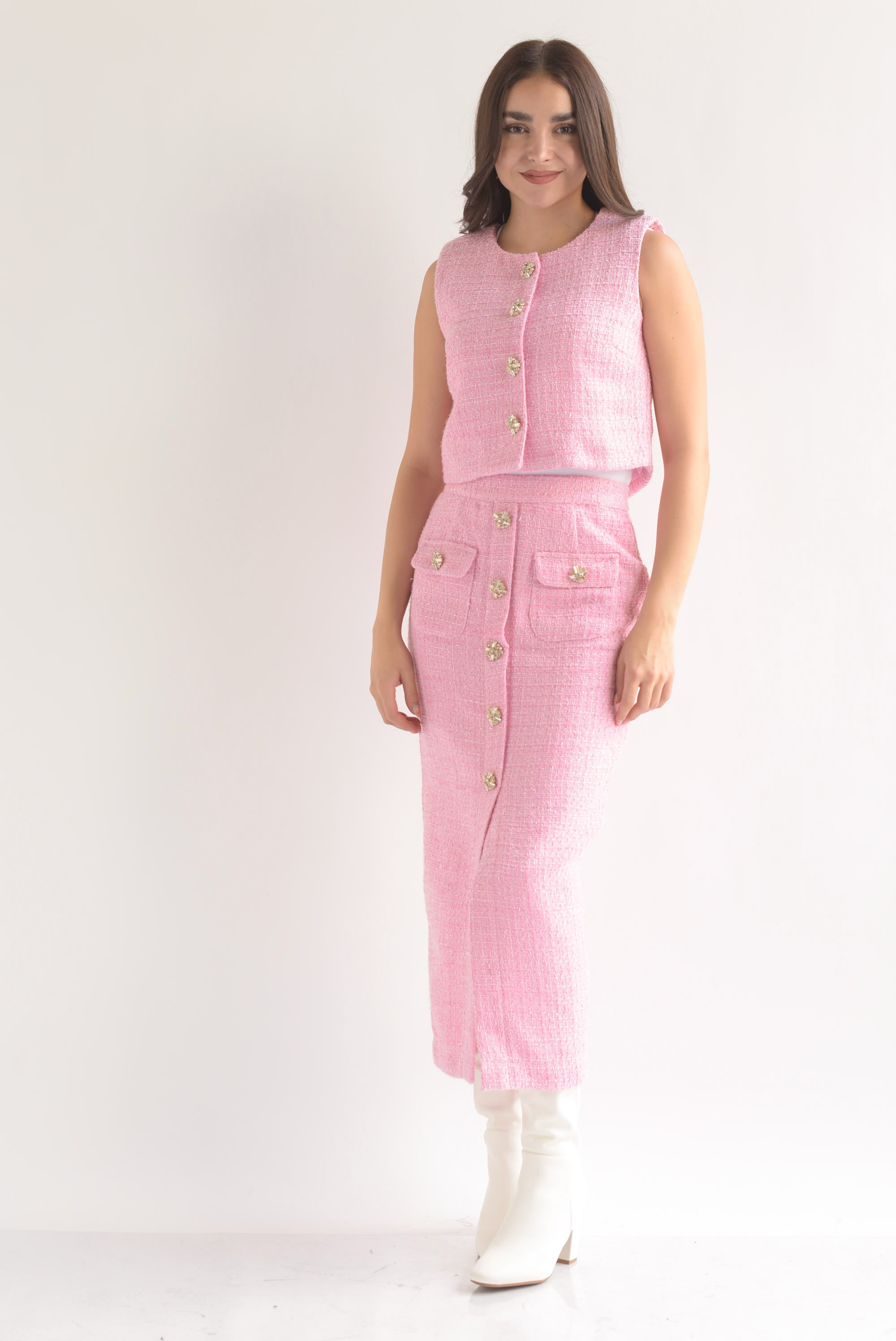 Set Falda lápiz y Chaleco tweed