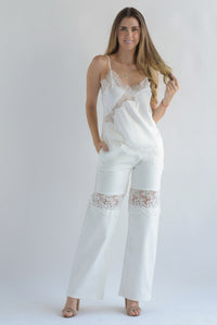 Fashion Styled Jeans rodillas encaje Blanco