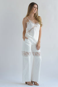 Fashion Styled Jeans rodillas encaje Blanco
