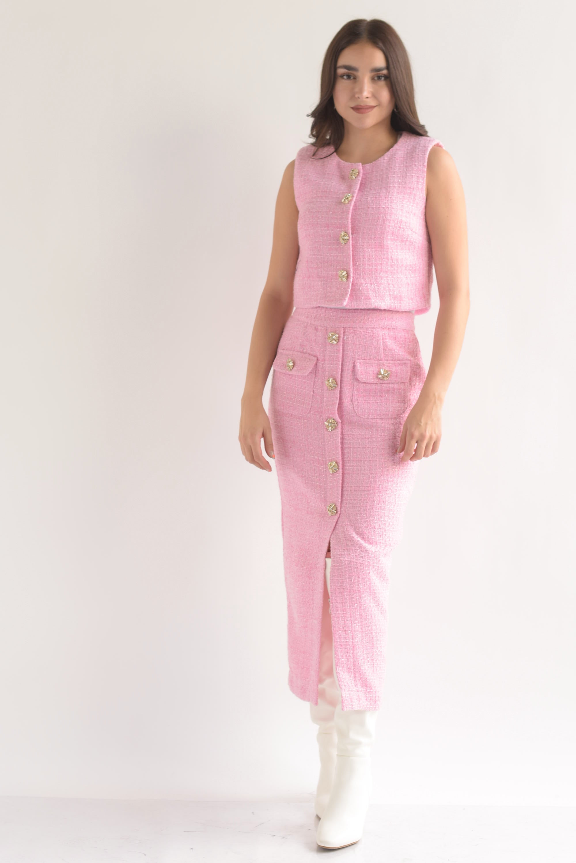 Set Falda lápiz y Chaleco tweed
