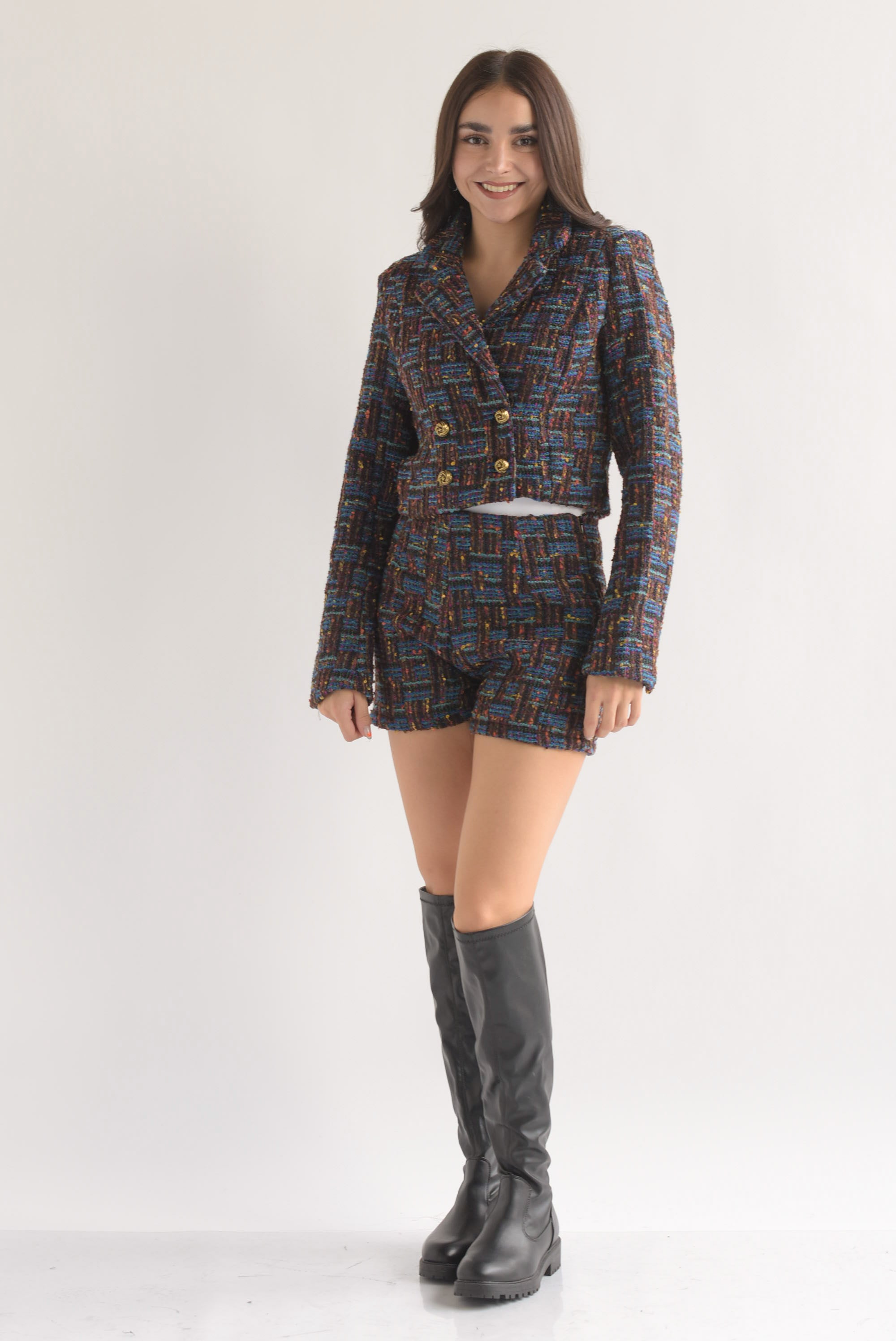 Set Short y Blazer tweed multicolor