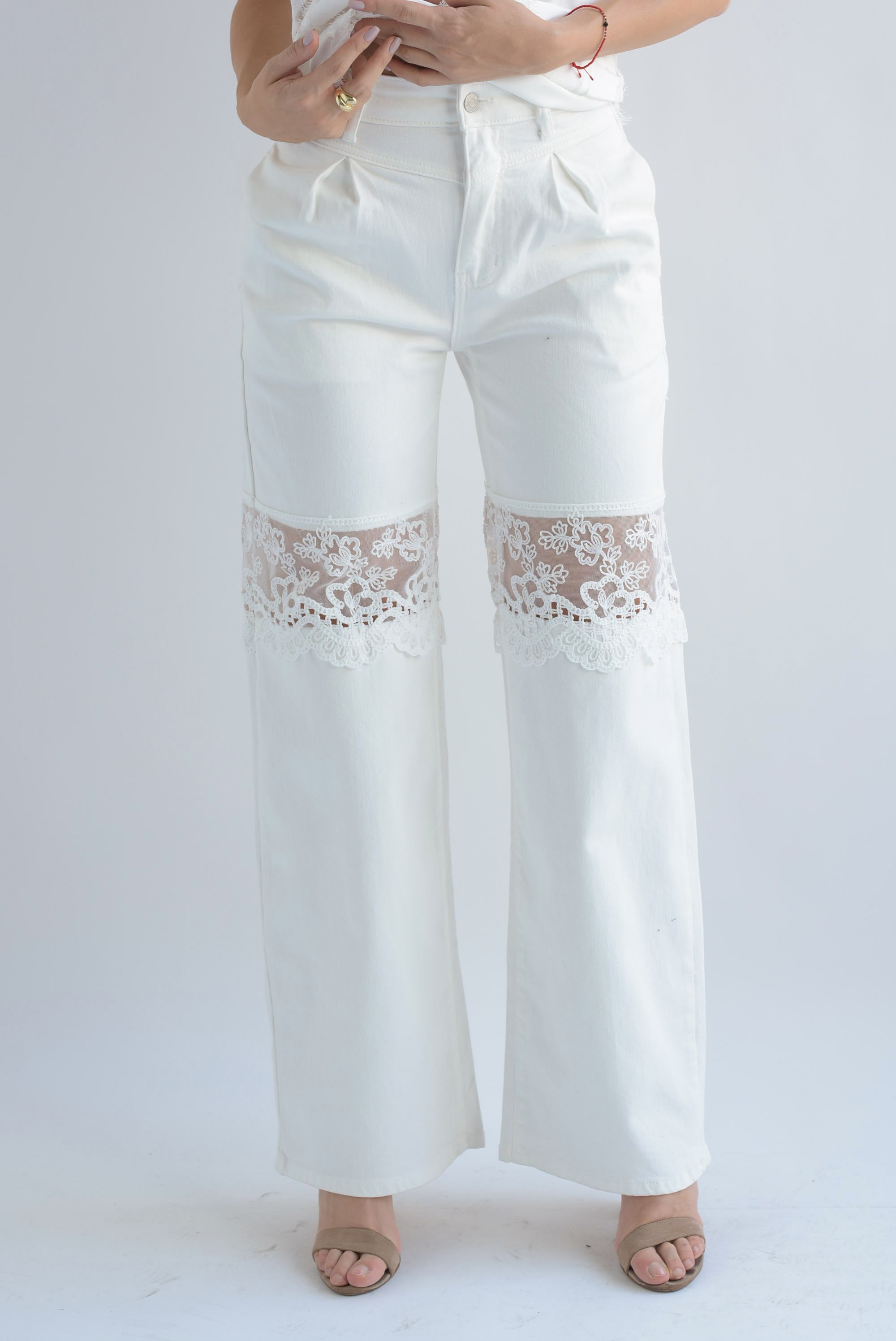 Jeans rodillas encaje Blanco