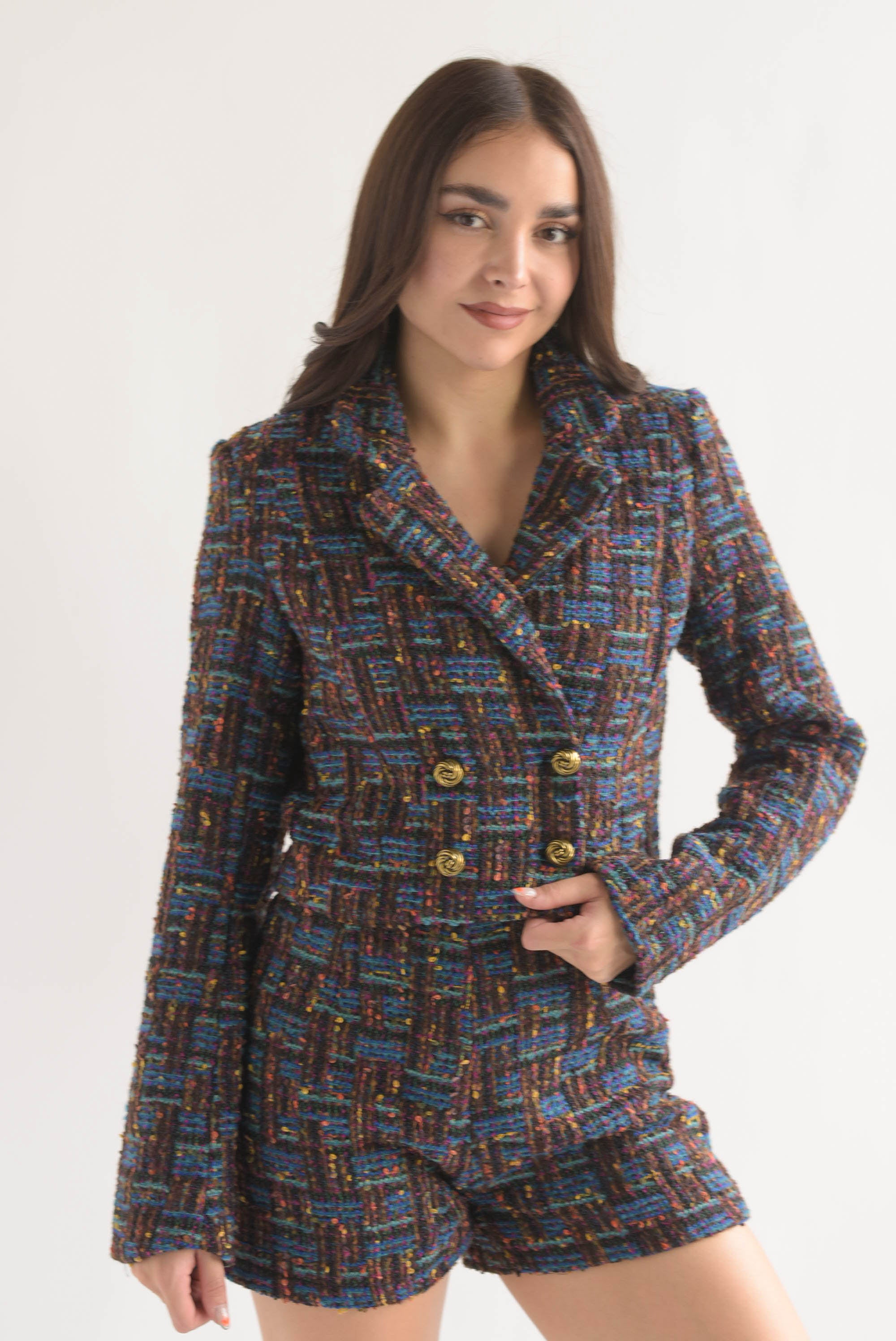 Set Short y Blazer tweed multicolor