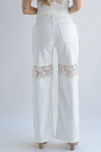 Fashion Styled Jeans rodillas encaje Blanco