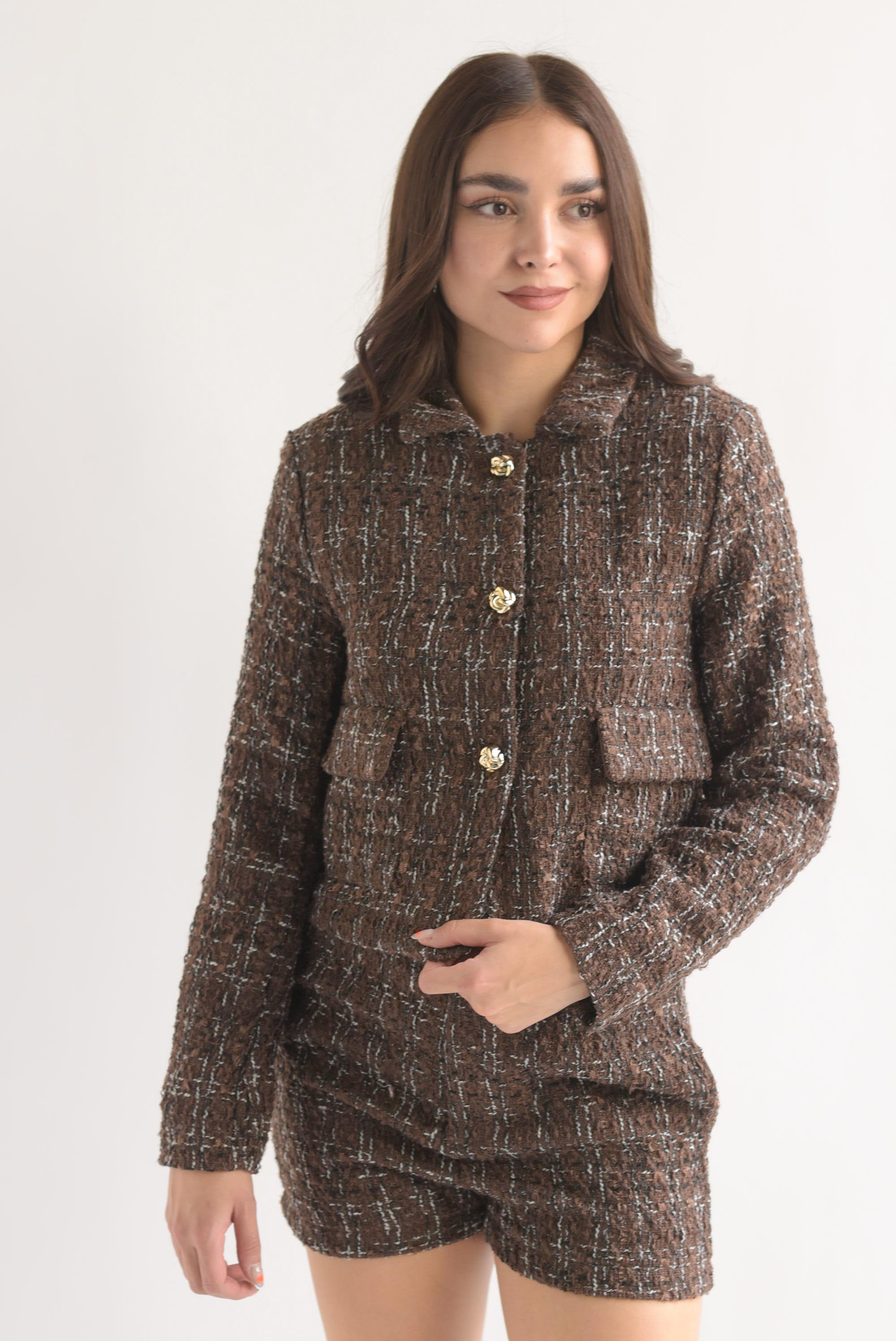 Set Short y Blazer tweed botón dorado