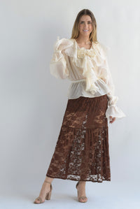 Fashion Styled Falda encaje abertura Café