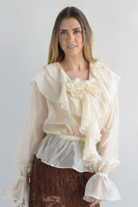 Fashion Styled Blusa peplum gasa flores Ivory