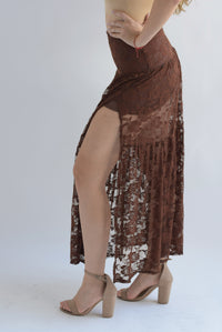 Fashion Styled Falda encaje abertura Café