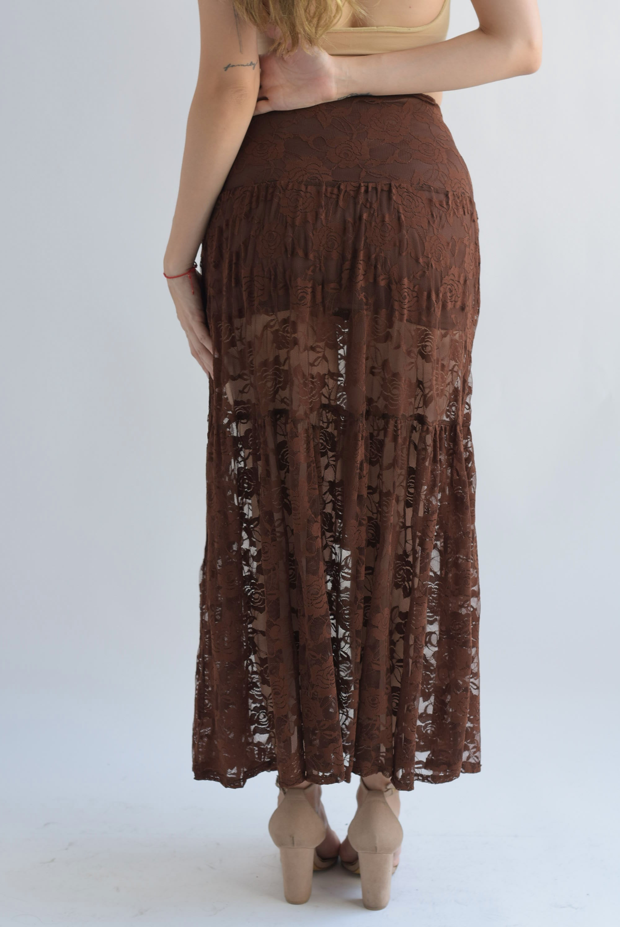 Falda encaje abertura Café