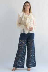 Fashion Styled Pantalón wide leg encaje Azul Navy
