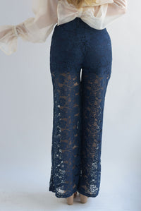 Fashion Styled Pantalón wide leg encaje Azul Navy