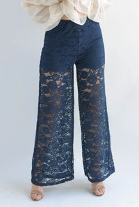 Fashion Styled Pantalón wide leg encaje Azul Navy