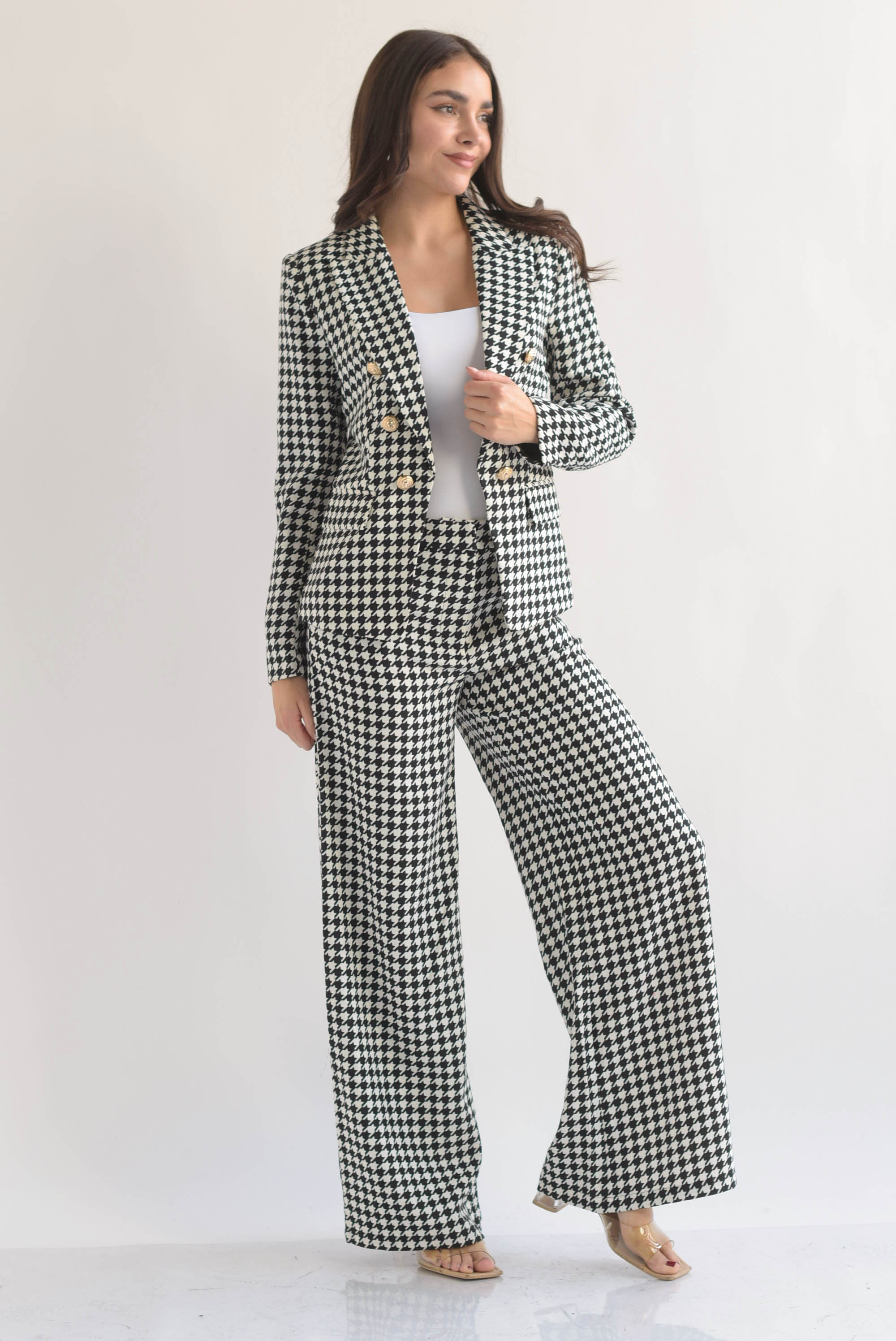 Set Pantalón wide leg y Blazer houndstooth