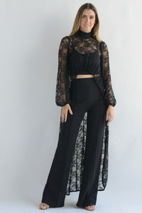 Fashion Styled Maxi blusa asimétrica encaje Negro