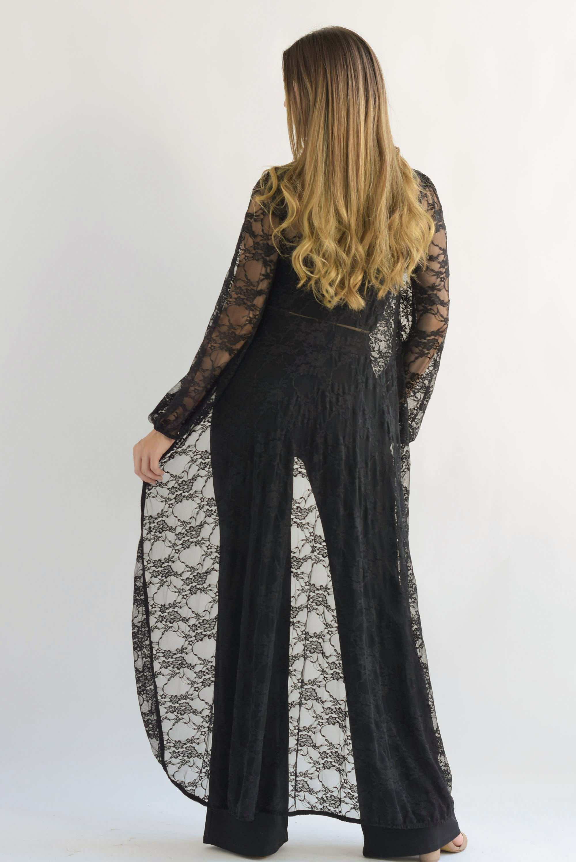 Maxi blusa asimétrica encaje Negro