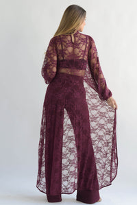 Fashion Styled Maxi blusa asimétrica encaje Vino