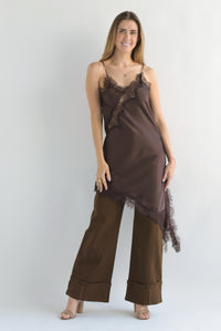 Fashion Styled Vestido lencero asimétrico encaje Espresso