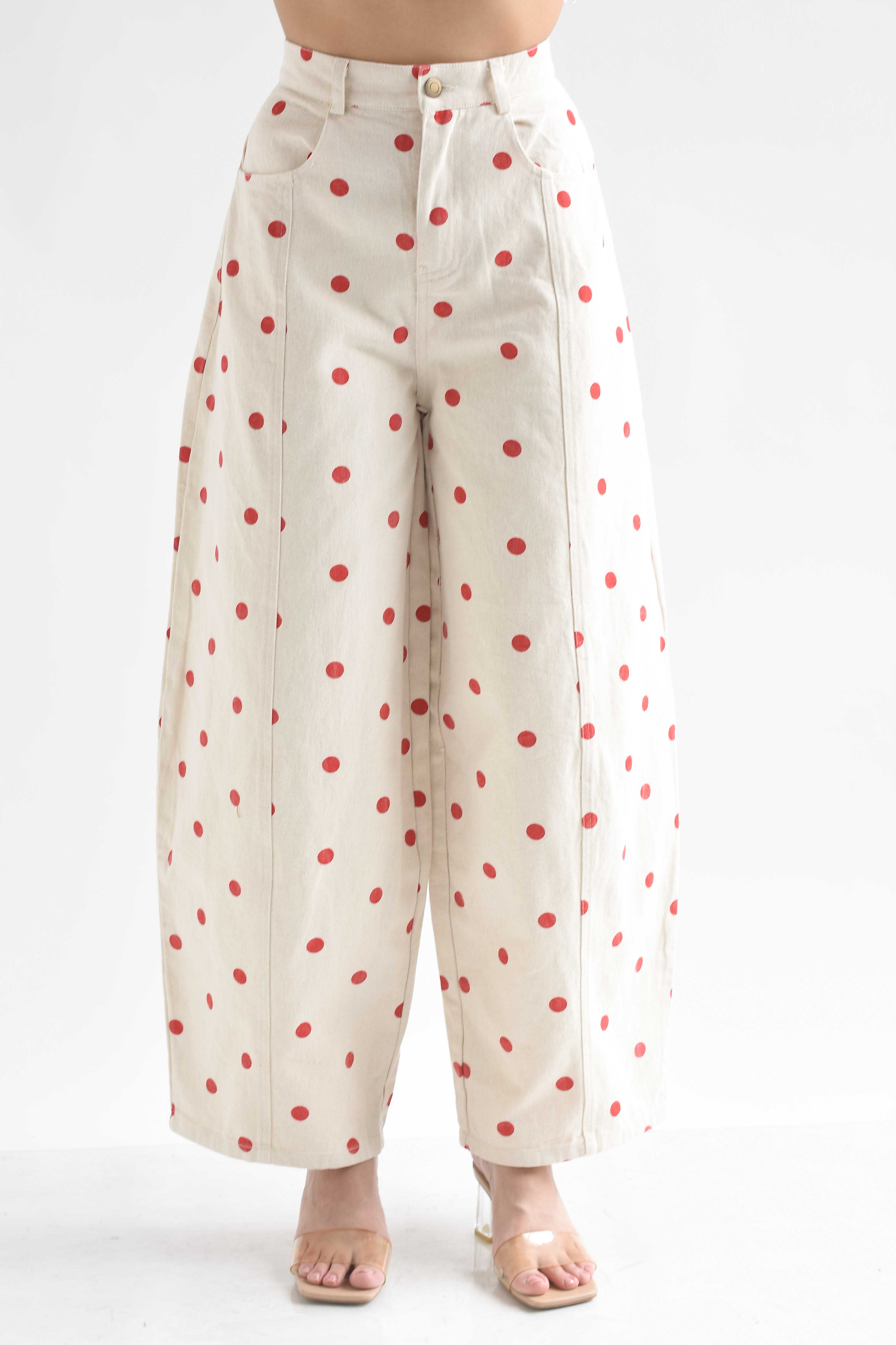 Jeans barrel polka dots Rojos