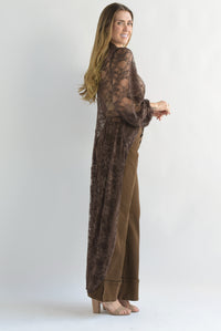 Fashion Styled Maxi blusa asimétrica encaje Espresso