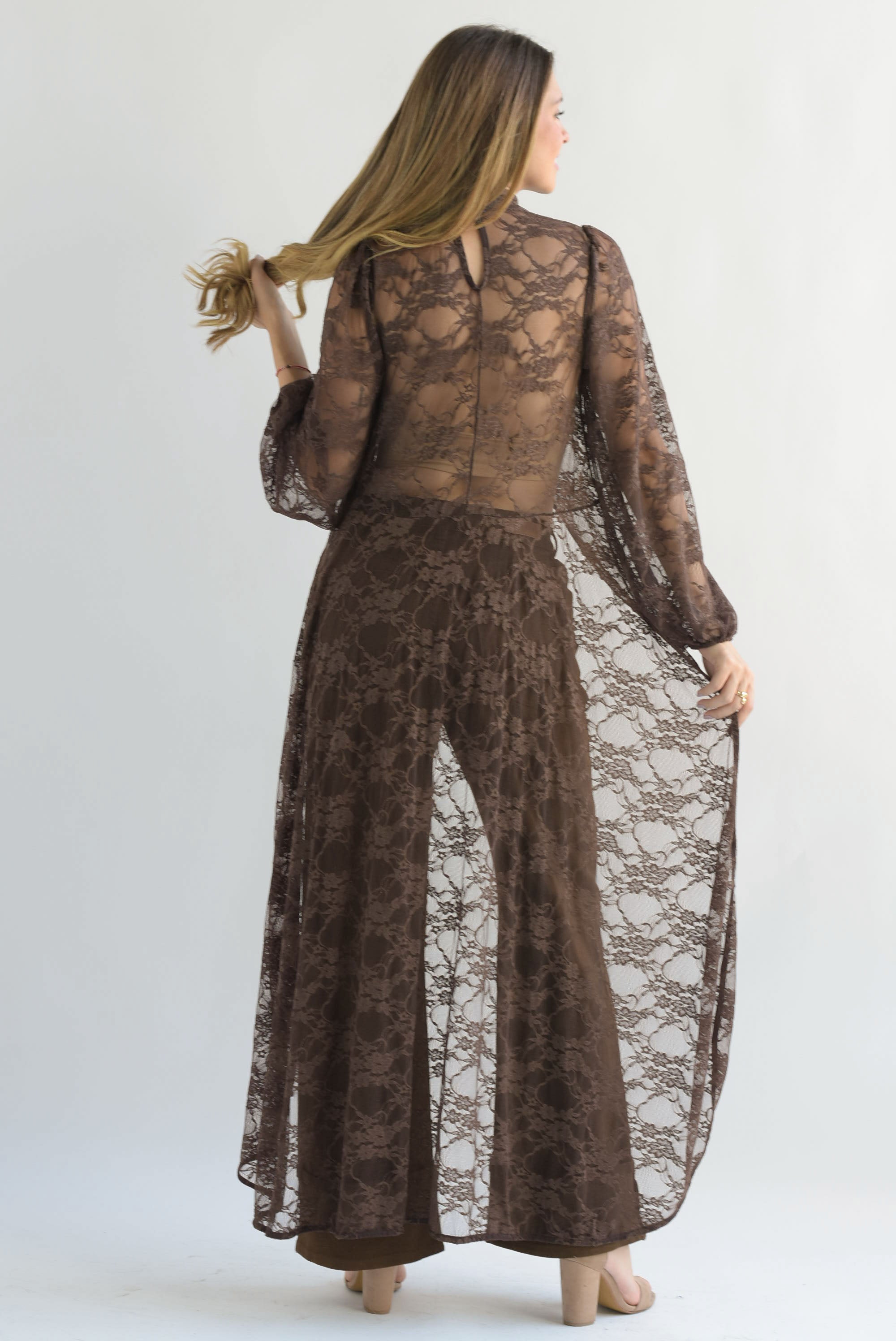 Maxi blusa asimétrica encaje Espresso