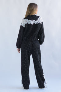 Fashion Styled Set Pantalón y Chamarra brillos encaje Negro