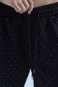 Fashion Styled Set Pantalón y Chamarra brillos encaje Negro