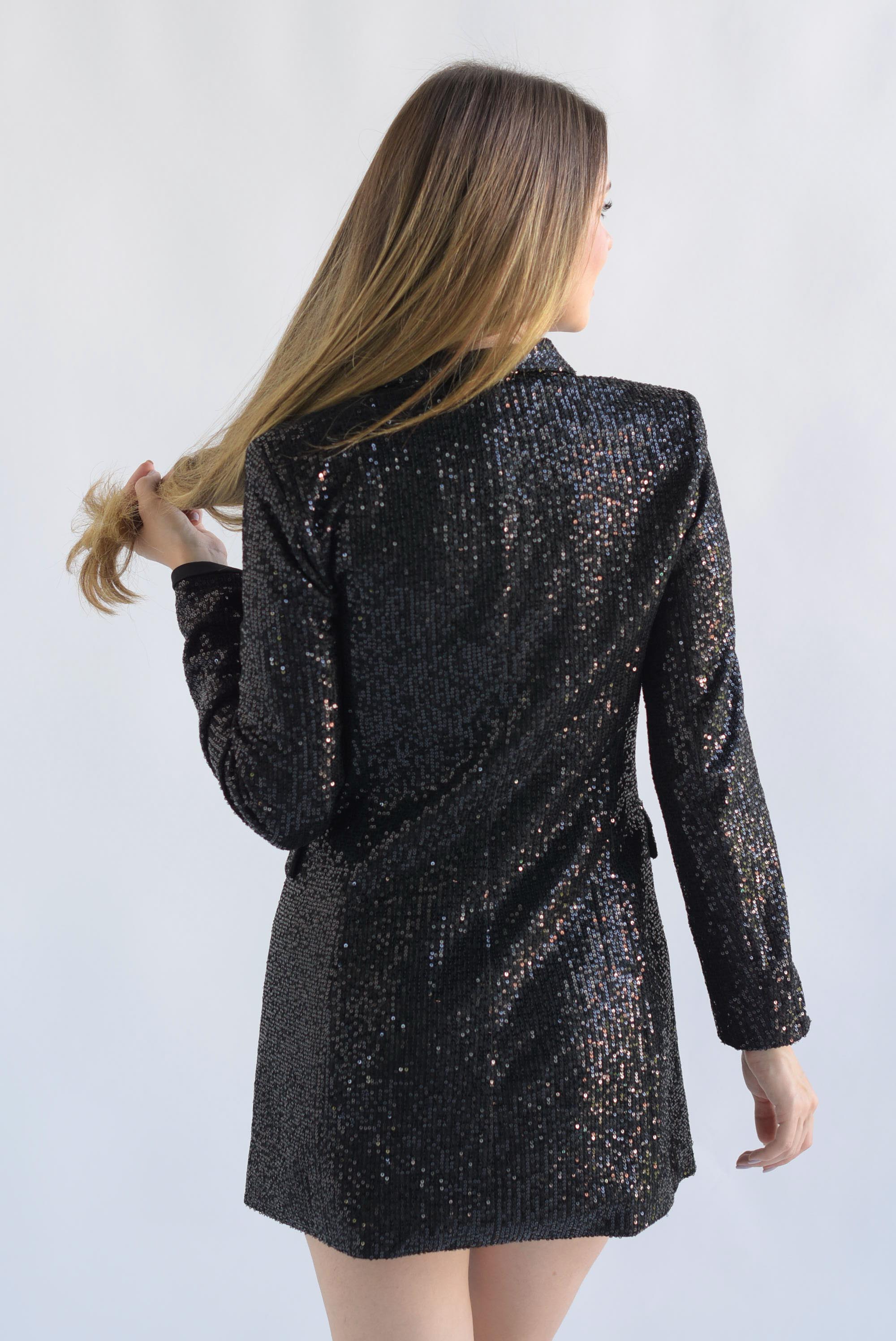 Blazer dress lentejuela botones cruzados Negro