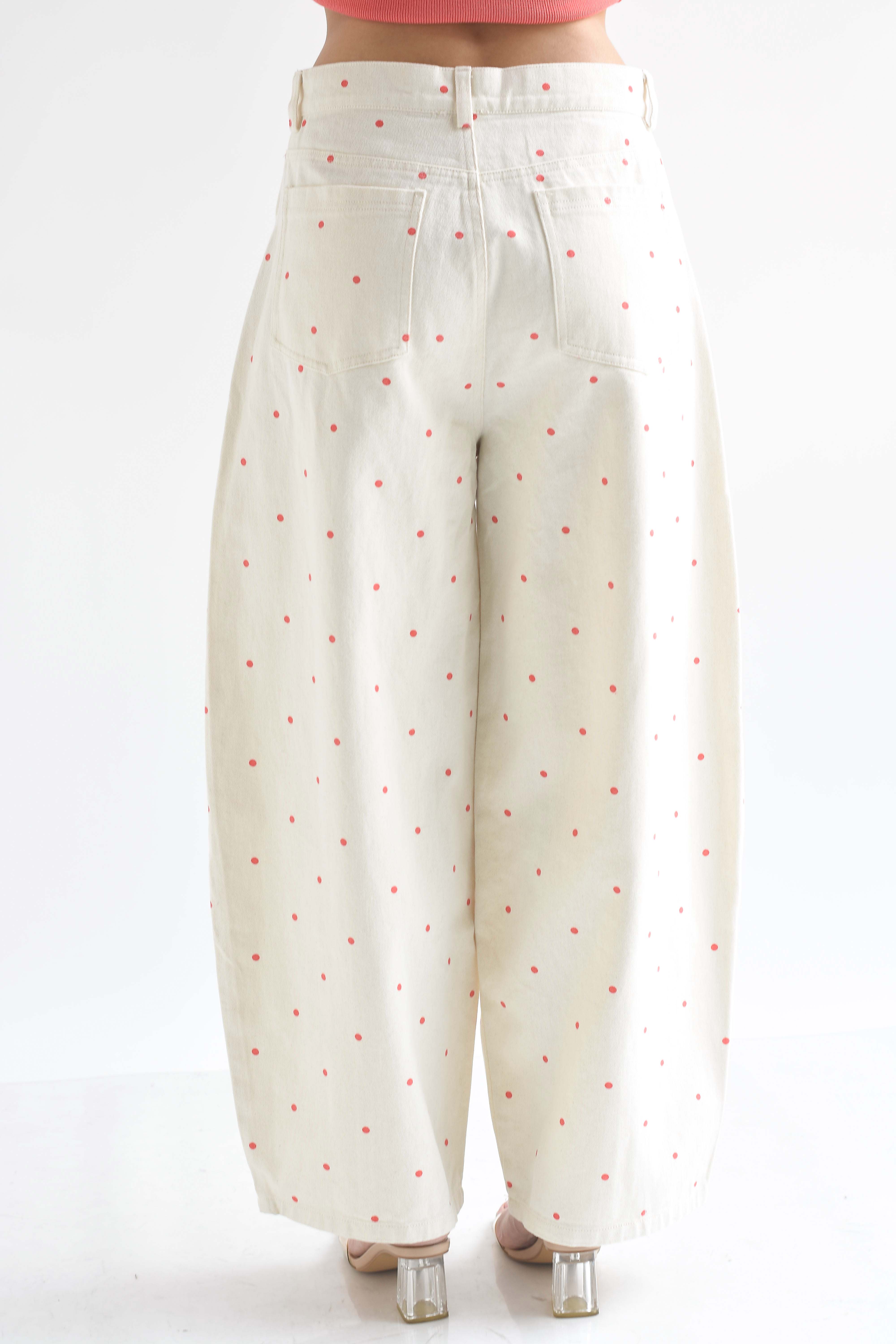 Jeans barrel mini polka dots Coral