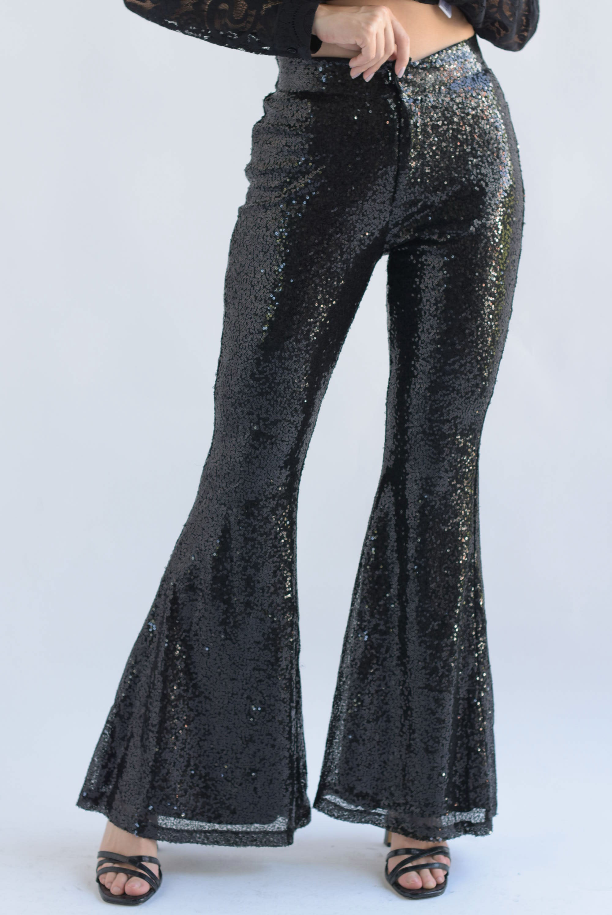 Pantalón acampanado lentejuelas Negro