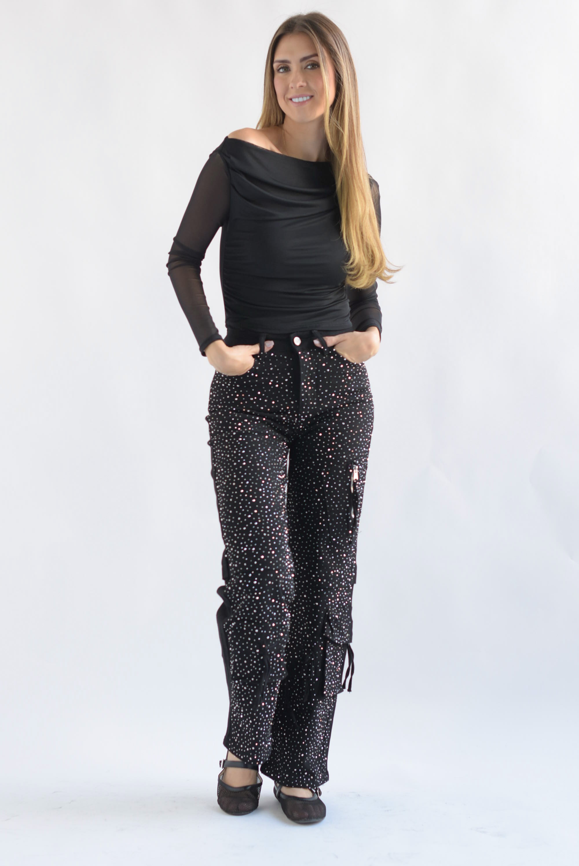 Jeans cargo brillos Negro
