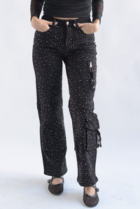 Fashion Styled Jeans cargo brillos Negro