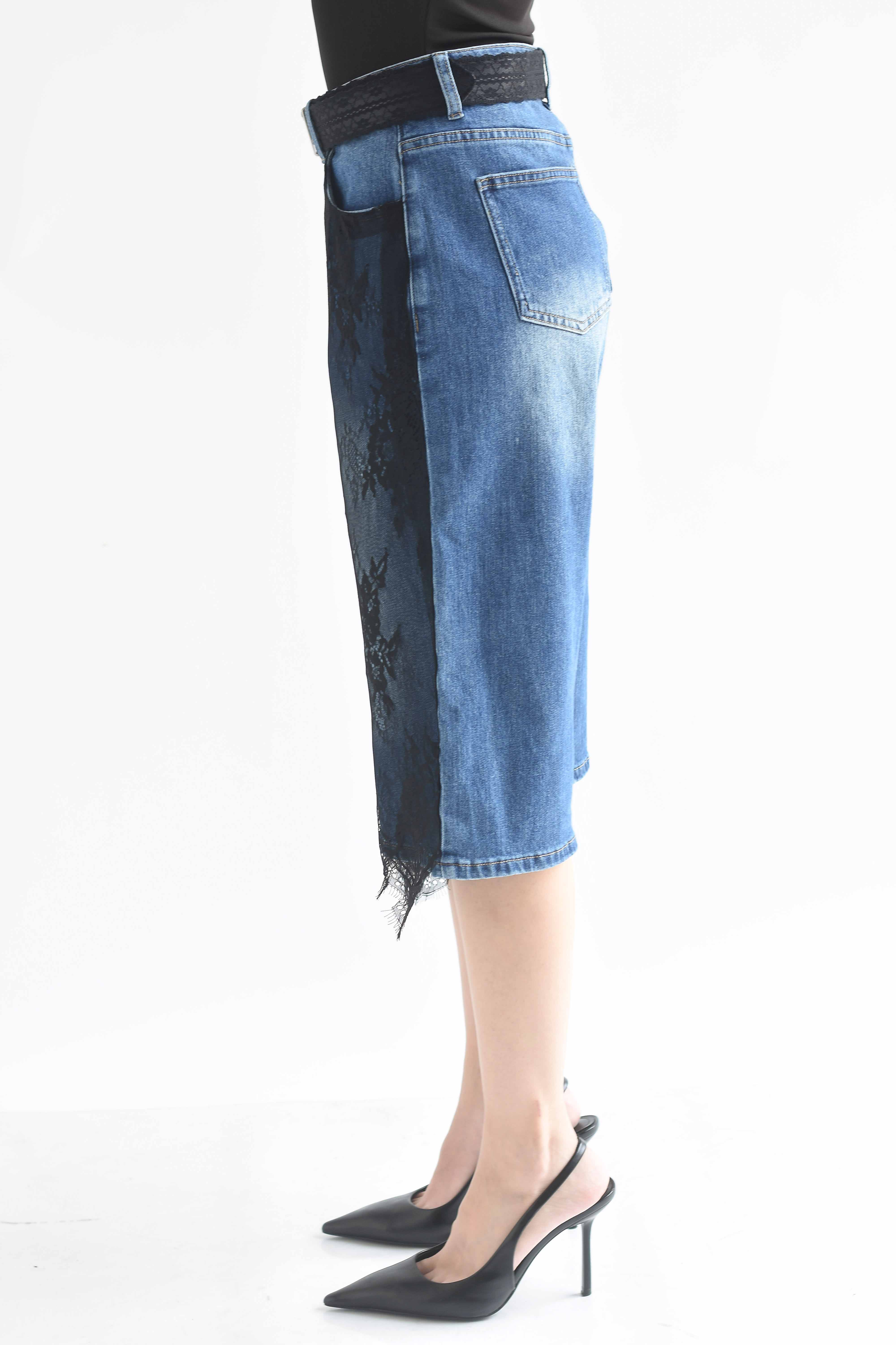 Bermuda Denim con encaje y cinturón