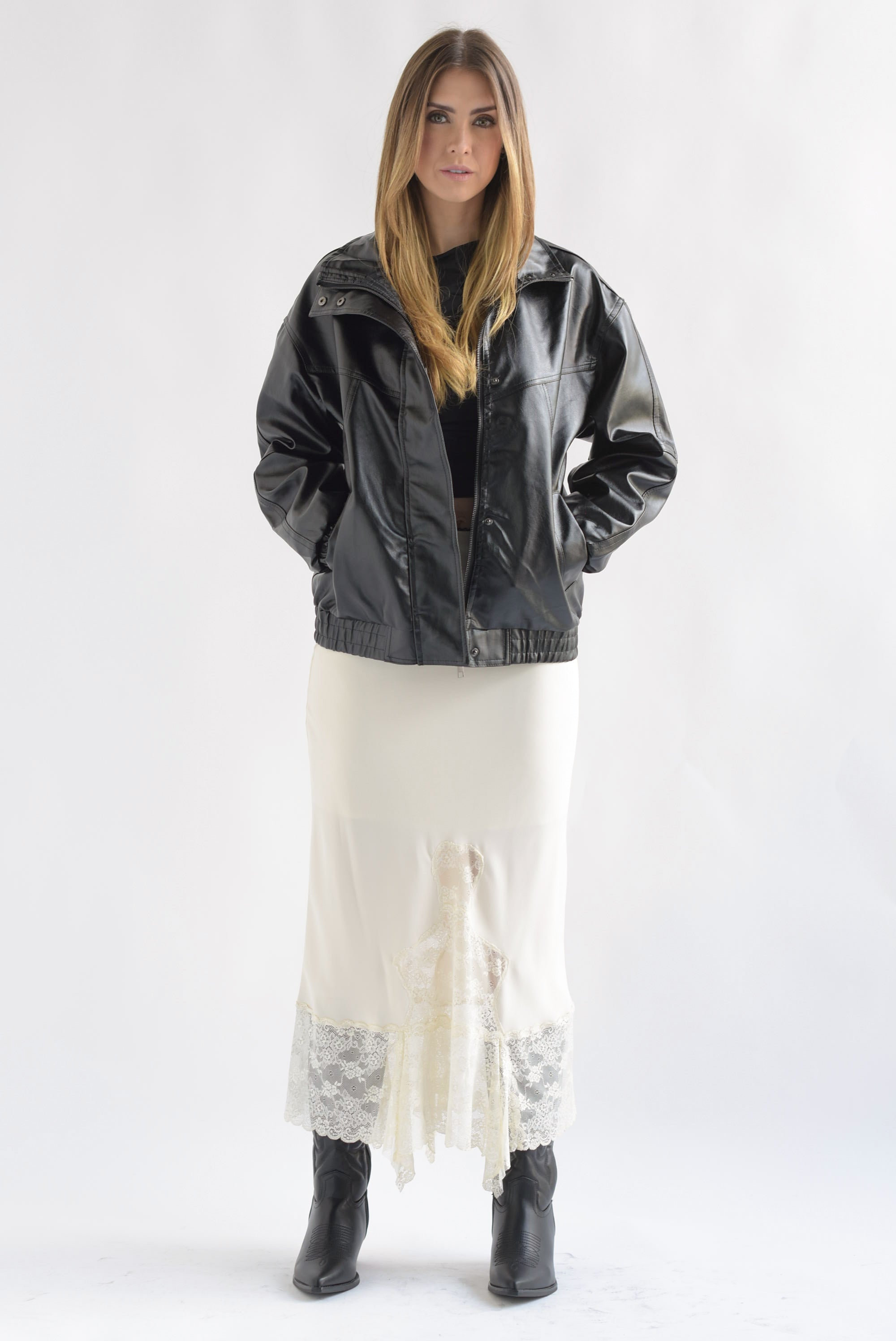 Falda lencera cut-out encaje Ivory