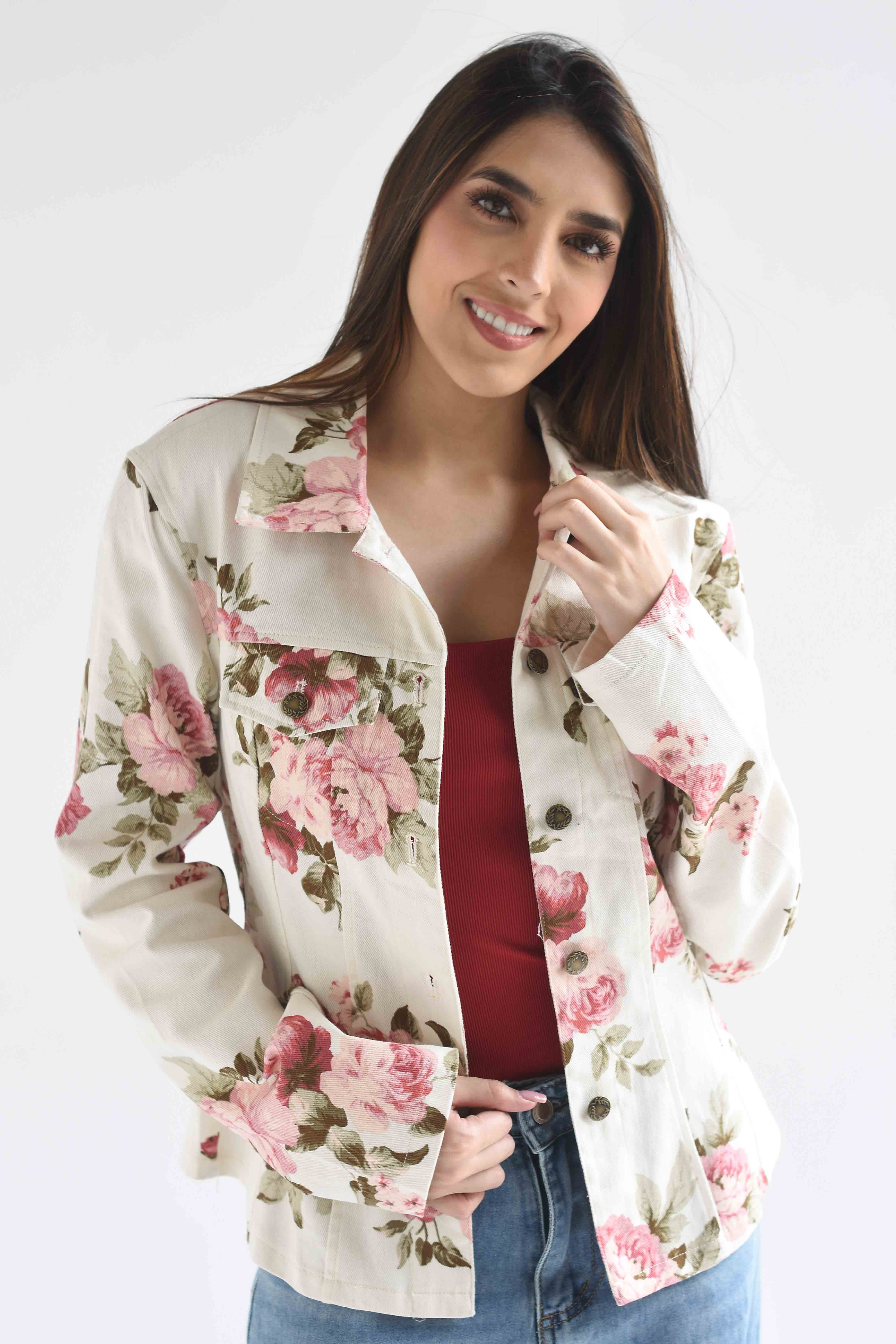 Chamarra peplum Denim flores