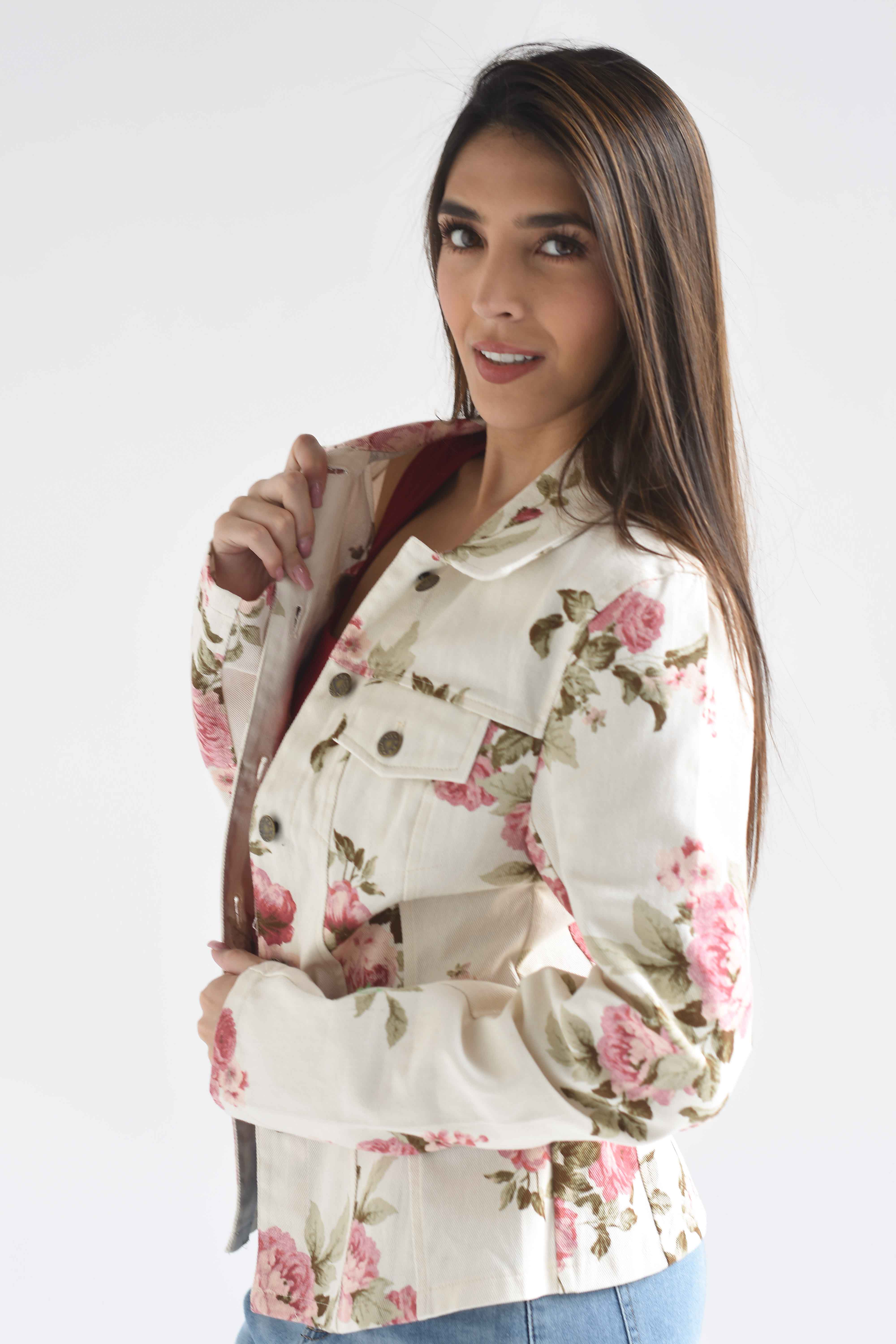 Chamarra peplum Denim flores