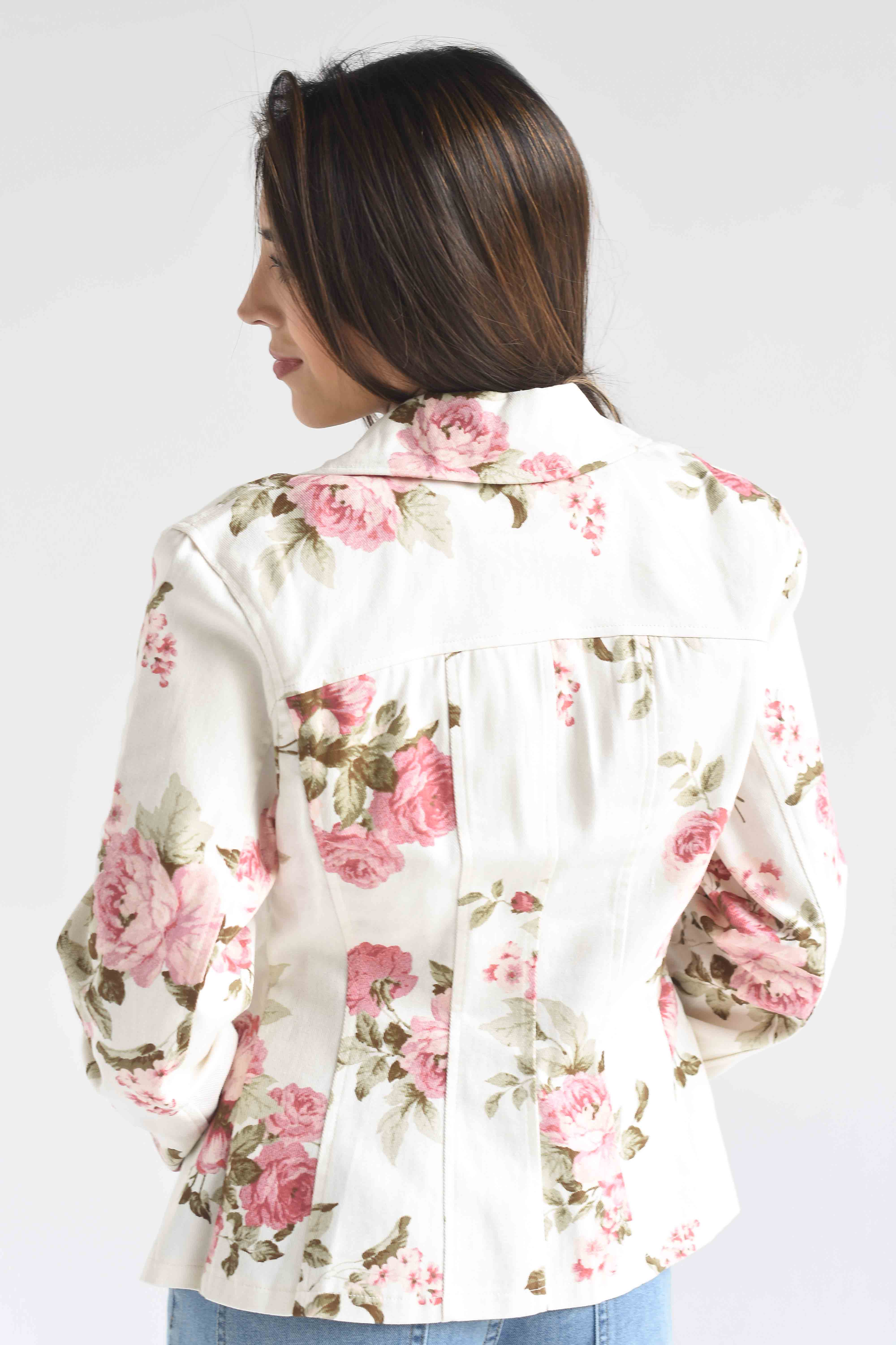 Chamarra peplum Denim flores